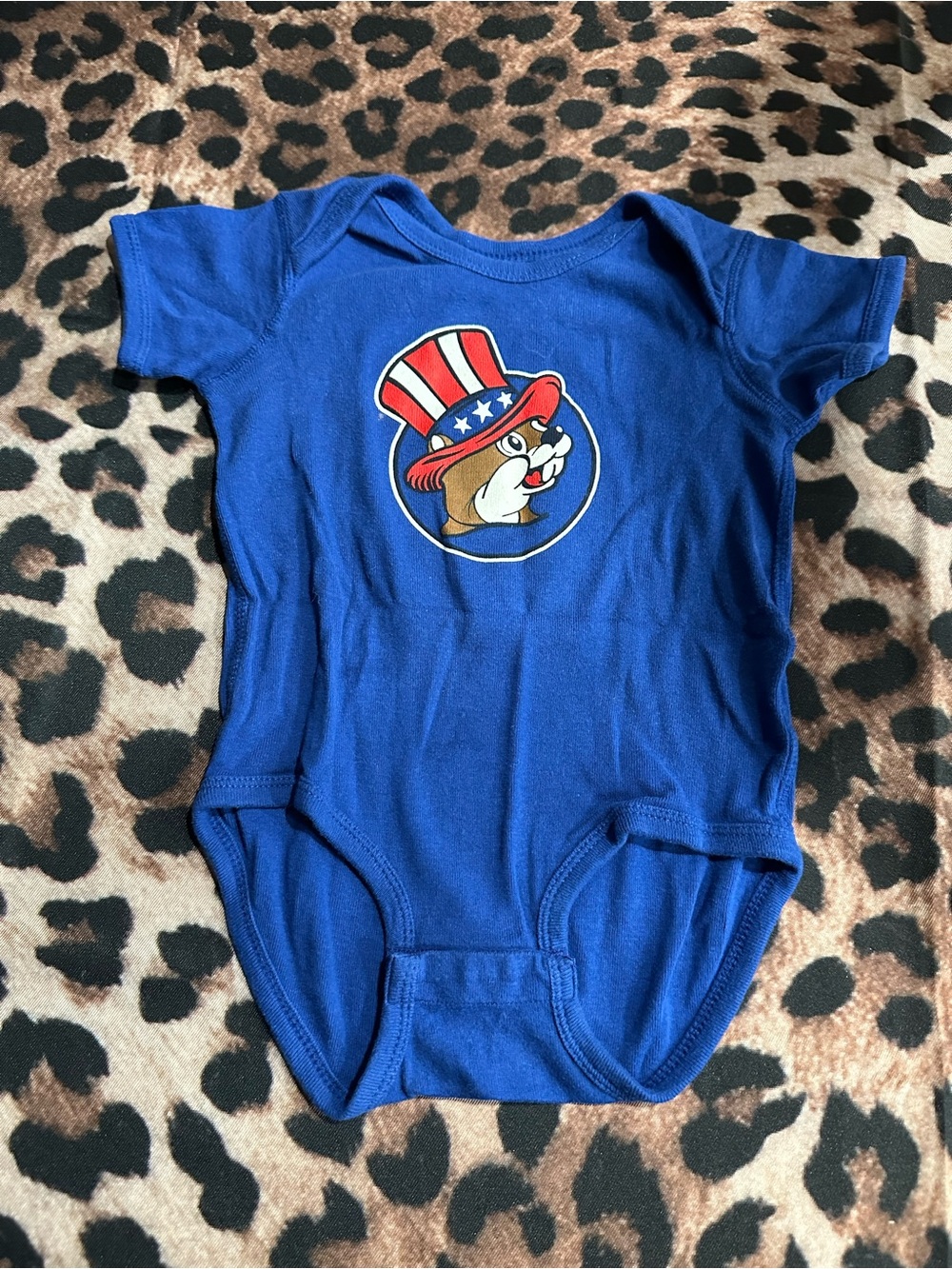 Patriotic Blue Baby One-Piece Bodysuit with Cartoon Graphic